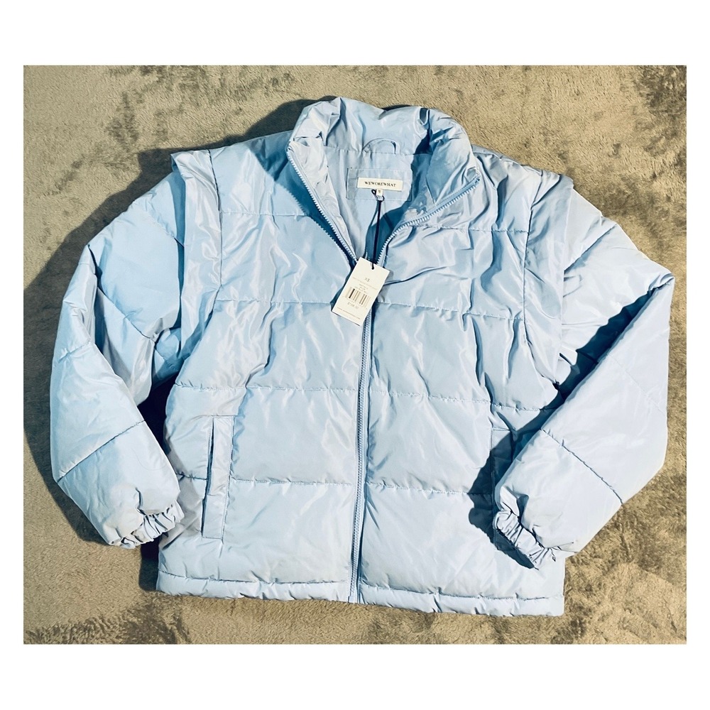 WeWoreWhat Snap Off Sleeve Puffer Jacket Blue Women's XS‎